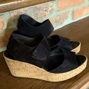 Pedro Garcia Black Suede Cork Wedges 38